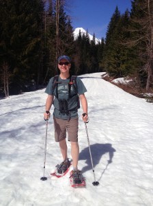 Jeff ready to head down the trail! Notice he's wearing SHORTS!